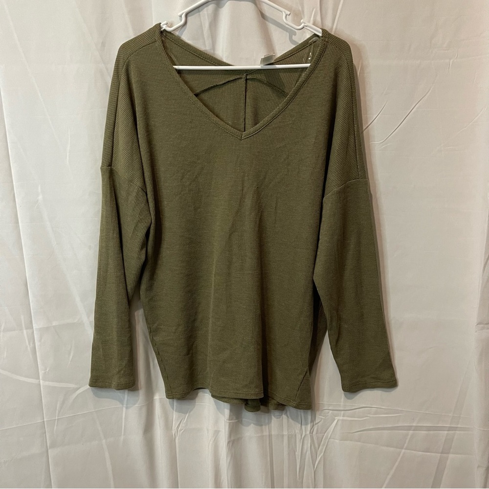 Honeyme Women’s Waffle Knit Long Sleeve Light Army Green Size Large - Picture 1 of 12